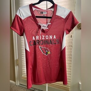 NFL Team Apparel Women's Red and White Arizona Cardinals Jersey Short Sleeve Top